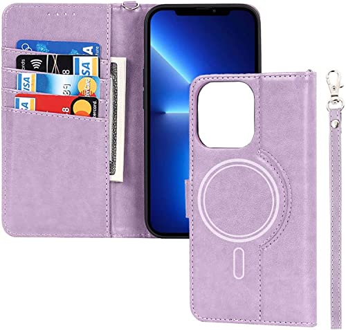 Funda para iPhone 13 anticaídas que evita robos de tarjeta con bloqueo RFID morada