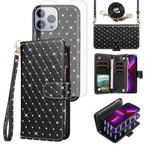 Étui iPhone 13 Pro Max avec protection d'écran anti-rayure et bandoulière amovible