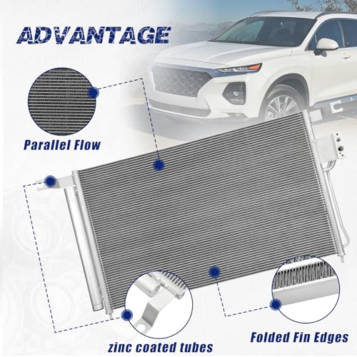 Image of Air Conditioning A /C Condenser Compatible with Hyundai Santa Fe 2007-2009 V6 2.7L /V6 3.3L # 3576, CN3576PFC, 976062B000
