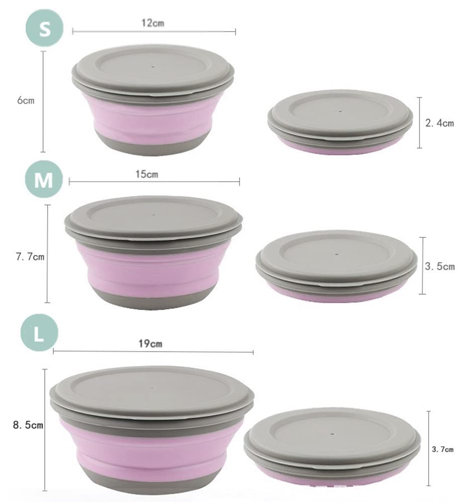 Collapsible Bowl Sets, 3 Pcs Portable Food Storage Outdoor Tableware, Silicone Folding Lunch Box Salad Bowl with Lid for Outdoor Camping Hiking
