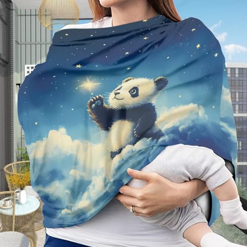 Image of Forchrinse Panda Starry Sky Car Seat Cover for Babies,Soft and Breathable Breastfeeding Nursing Cover Infant Carseat Canopy Stroller Cover for Boys Girls