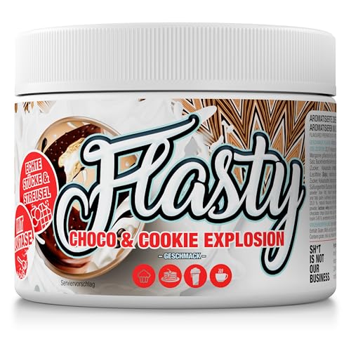 Flasty Geschmackspulver (Choco & Cookie Explosion) 1 x 250g Kalorienarmes Flavour Pulver mit Nur ca. 9 kcal pro Portion bringt es Leben in deinen Quark, Joghurt und vielem mehr.
