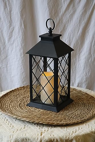 Yakii 13" Decorative Candle Lantern With Led Flameless Candle And Timer, Plastic Led Candle & Holder, Indoor & Outdoor Hanging Lights Thanksgiving &Christmas Day Decorations (Black) #TOP7