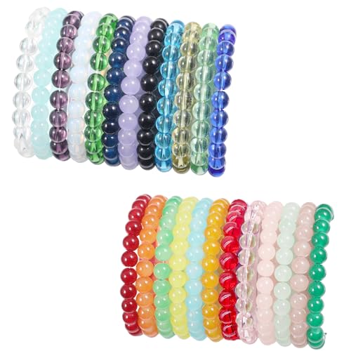 24 PCS 8mm Crystal Round Beaded Bracelets Set Healing Glass Stretch Bracelets for Women Men Round Beads Elastic Bracelets