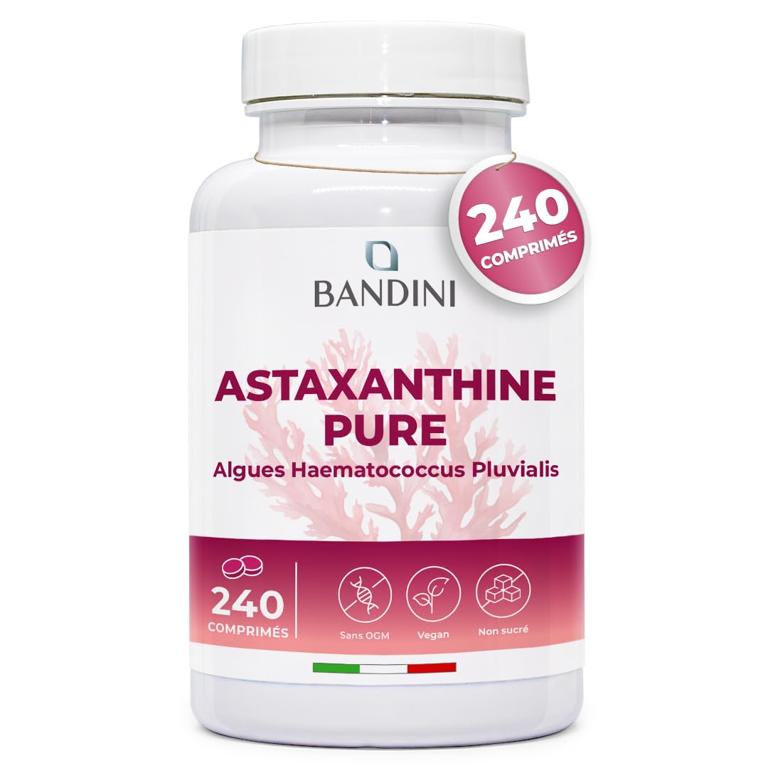 Bandini® Astaxanthine 240 comprimés (8 mois) | Pure 8 mg d'Algue Marine Haematococcus Pluvialis | Concentration & Biodisponibilité Élevées | Antioxydant naturel puissant | Sans Additifs, 100% vegan