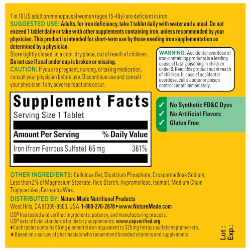 Nature Made Iron 65 mg (325 mg Ferrous Sulfate) Tablets, 180 Tablets - image 7