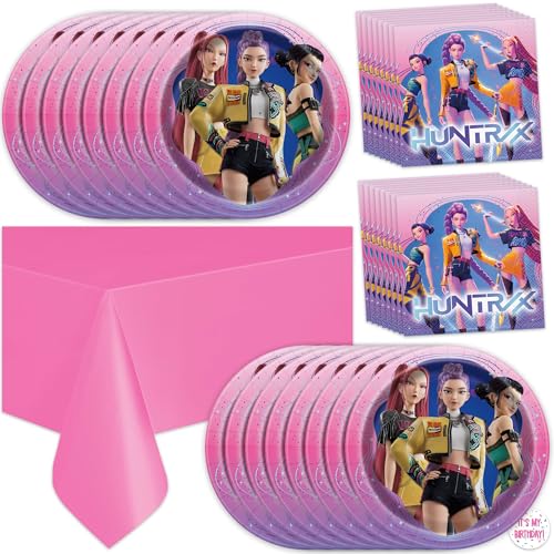 KPop Demon Hunters Birthday Decorations | KPop Demon Hunters Plates and Napkins Dessert Size with Tablecloth | Officially Licensed