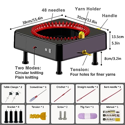 Máquina de tricô com 48 agulhas, máquinas de tear de tricô com manivela para adultos, kit de máquina