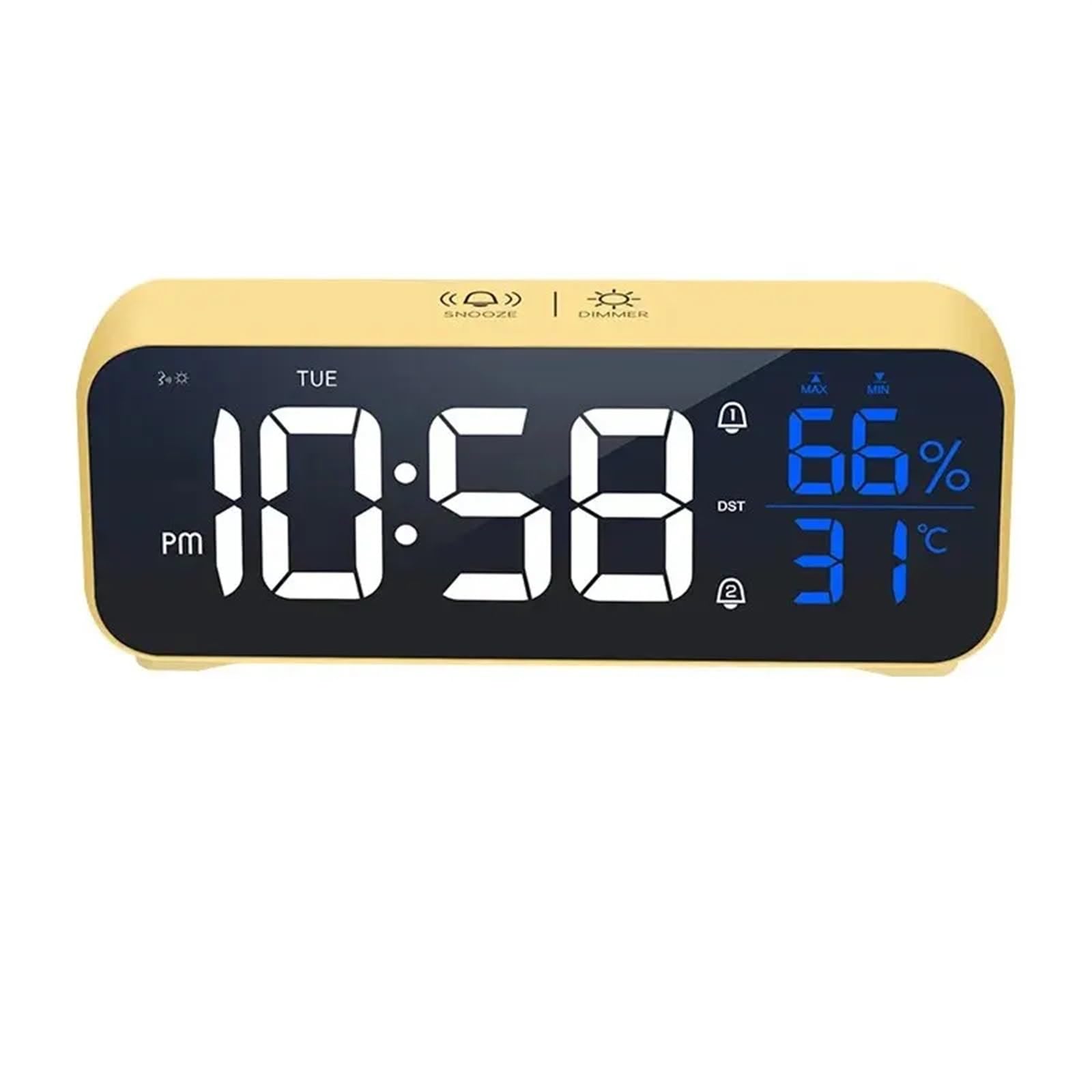 LUYSGBXR Alarm Clock Music Digital Alarm Clock Voice Control Temperature Humidity Display Desktop Clocks Home Table Decoration Built-in 1200mAh(Yellow-1pcs)