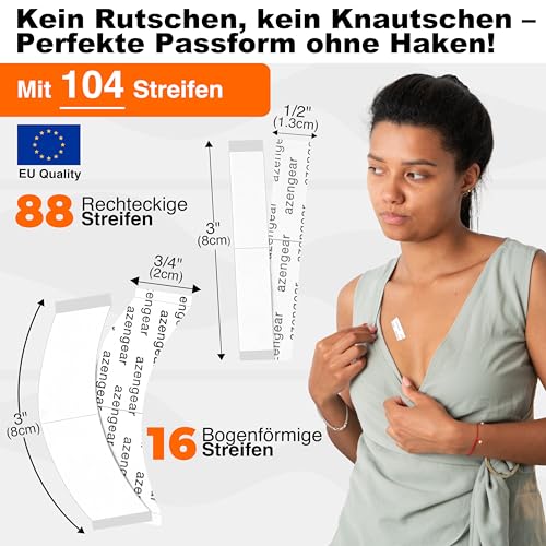 aZengear Double Sided Body Tape for Clothes, Hijab, Dress (104 Strip Pack) - Transparent, Clear, Strong Adhesion For All Skin Types and Fashion Clothing Fabrics3