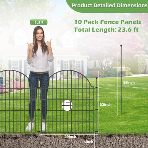 Decorative Metal Garden Fence 10 Panels, 32in (H) x 23.6ft (L) No Dig Dog Fence Outdoor for Yard, Temporary Rustproof Metal Wire Rabbit Dog Garden Border Fencing for Patio
