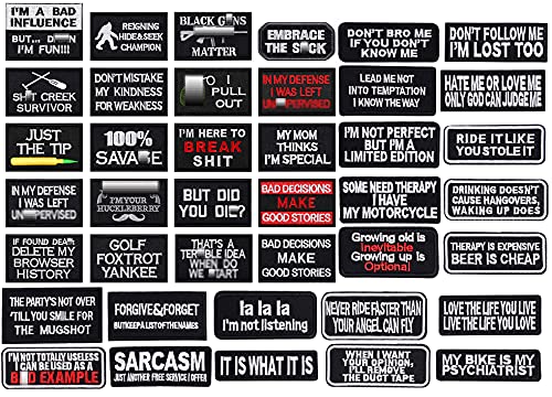 Flymind 40pcs Assorted Iron on Word Patches for Motorcycle Biker Vest, Tactical Morale Embroidery Military Patch Appliques Sew on for Backpacks Jean Jackets Bicycle Bags