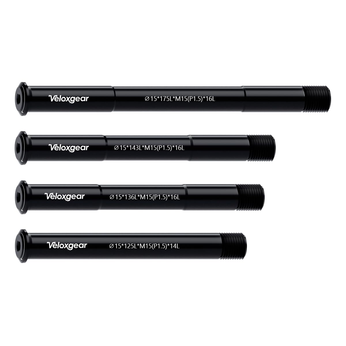 Veloxgear M15 Thread Diameter x 1.5mm Thread Pitch - 125mmL, 15mm Hub Thru Axle for Mountain and Road Bike,Suspension Frok and Wheel, Hollow Lightweight Aluminum Alloy Material