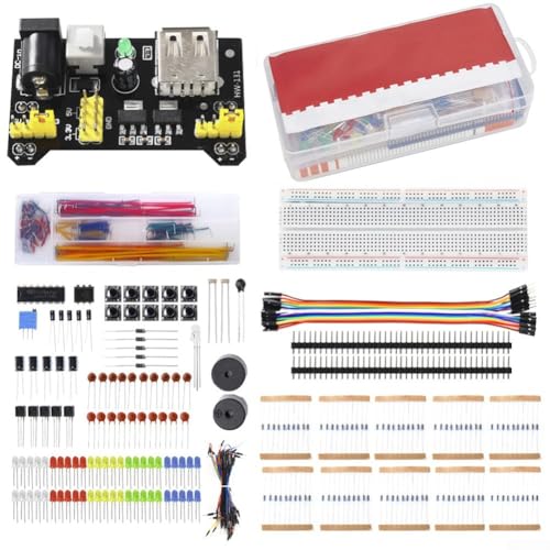 FACAIIO Kit de componentes electrónicos de 830 agujeros con resistencias, LED, cables para proyectos de arranque Arduino R3