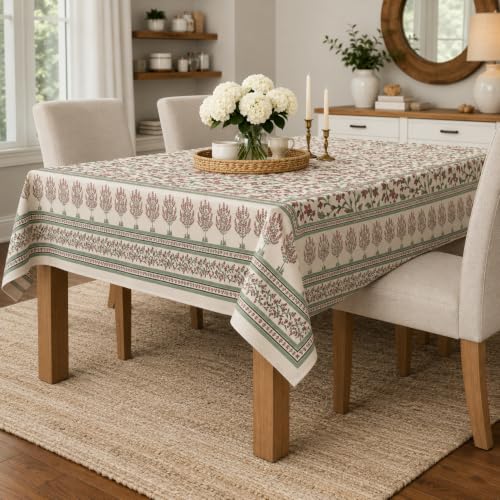 Image of STITCHNEST Cotton Slub Table Cover for 6 Seater Dining Table|54 x 78 Inches, Digitally Printed|Durable, Washable & Fade-Resistant Fabric