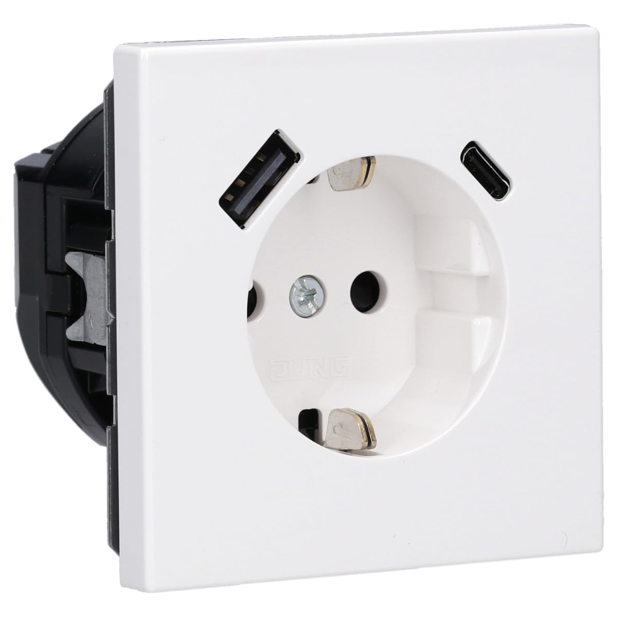 Jung LS1520-15CAWW gniazdo wtykowe z wejściem USB typu AC (3 A) ze zwiększoną ochroną przed dotykiem (termoplast odporny na pękanie), biel alpejska, seria LS