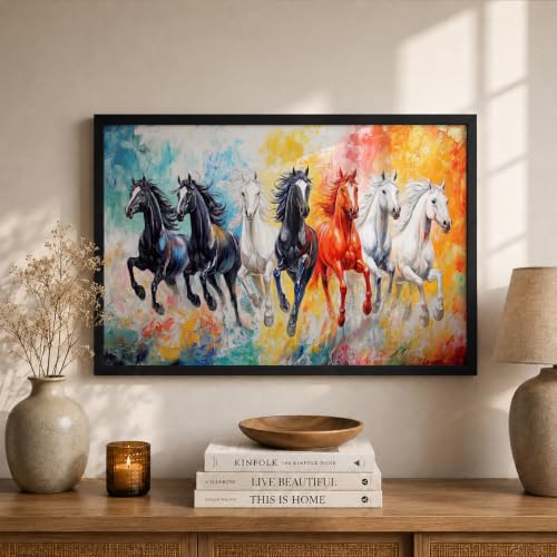 Image of Suneree 7 Horse Vastu Wall Painting (Landscape Collection) (Natural, Design 26, 48L x 33W cm)