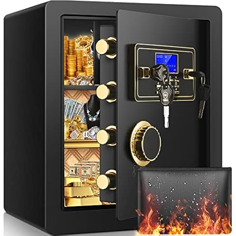 43L Safe Tresor Feuerfest mit Feuerfest Wasserdicht Geldtasche, Digitaler Möbeltresor mit Herausnehmbare Regal, Innenschrank, LEDLicht, Heimtresor für Geld Schmuck Dokumente Cover