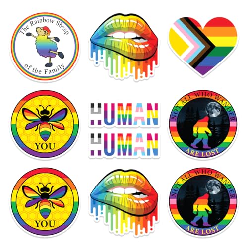 Image of LGBTQ Rainbow Bee You Human Pride Stickers Pack 9Pcs Equality Vinyl Decals for Laptop Water Bottle Car Scrapbook Lgbtqia Support Progress Empowerment Celebration