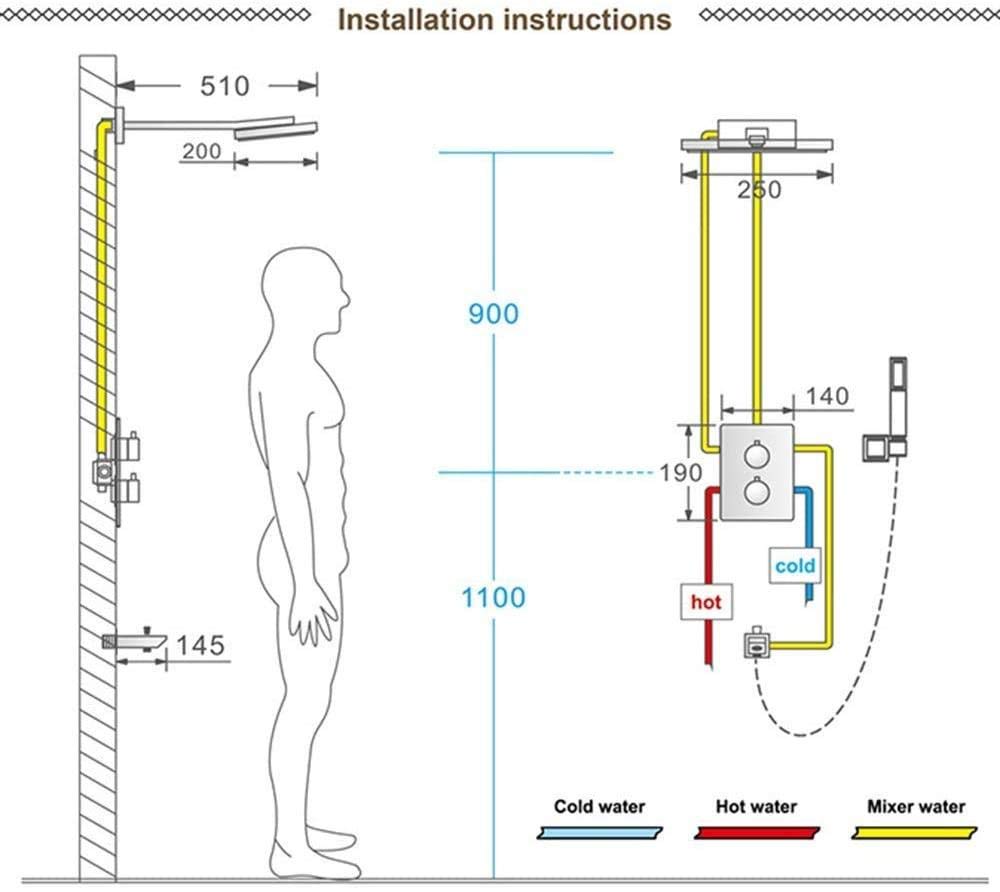 Brausegarnitur Unterputz-Thermostatbrause Kupfer 4-Funktion 200 250 2-Funktion Wasserfall Top Brause schön praktisch