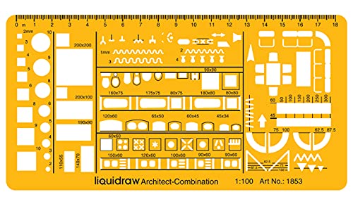 Liquidraw 1:100 Scale Architectural Scale Ruler Drawing Template Stencil Architect Technical Drafting Supplies, Architecture Furniture Design Symbols for House Interior Floor Plan