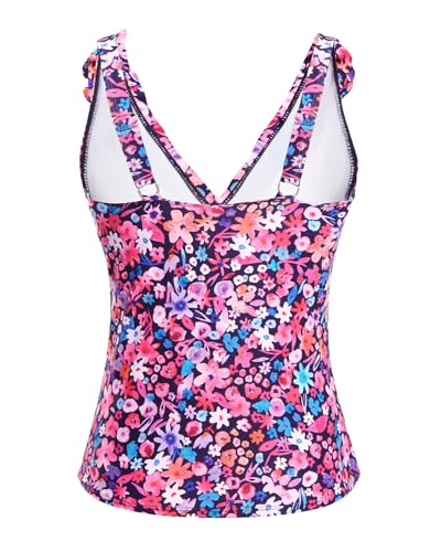 Image of Ruffle V Neck Tankini Top Only Women Tummy Control Swimsuit Tank Top