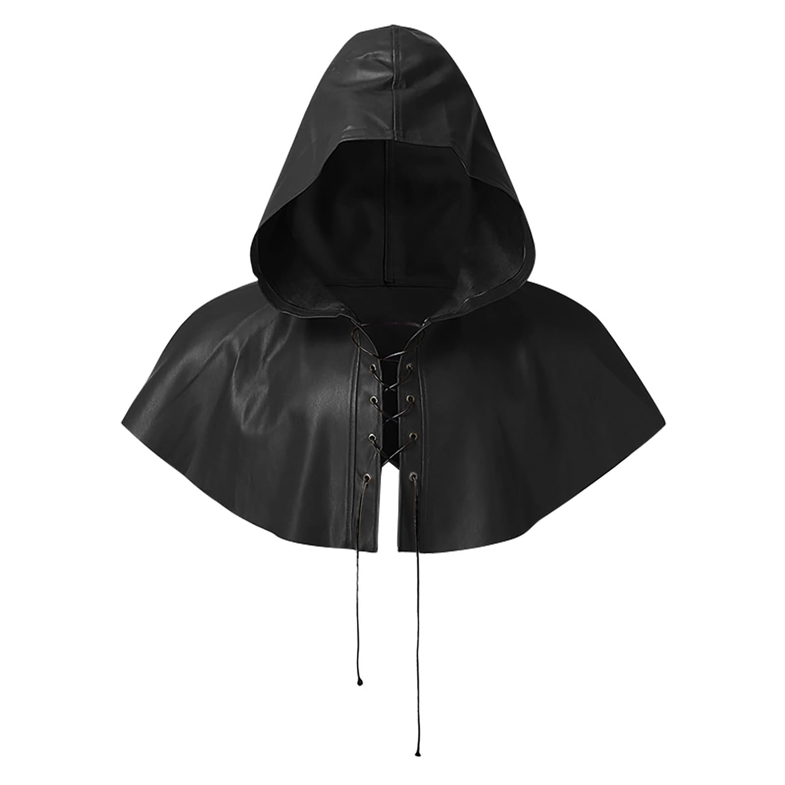 Unisex Medieval Cowl Hood Cloak Renaissance Hat Halloween Costume Leather Monk Priest Friar Poncho Cape Cosplay Props