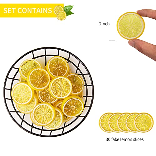 Kinmingzhu 20Pcs Mini Simulation Fruit Lemon Slices，Fake Artificial Plastic Fruit Model Decorative Wedding Ornament Festival Decoration，Photography Props，Basket Display Filler Fruit (Yellow) #TOP1