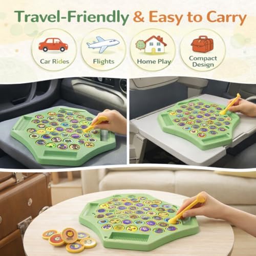 Image of Animal Memory Flip Chess Game Montessori Matching Puzzle Board Game for Kids Educational Travel Toy for Toddlers, Preschoolers Learning Activities (Animle Stickers & 4 Stick)