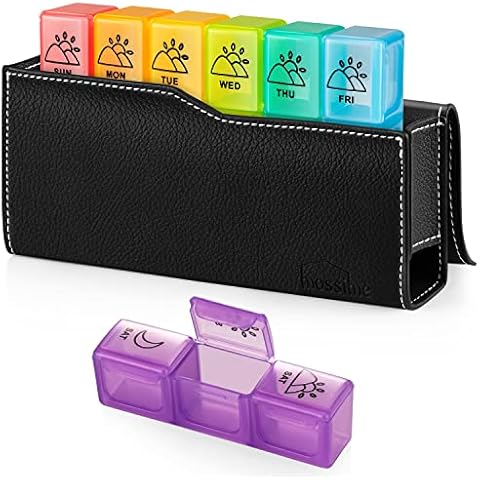 Weekly Pill Boxes 3 Times a Day, Light Proof Pill Box and Organizer 7 Day with PU Leather Pill Case, BPA Free Medicine Storage Box for Pills, Vitamin, Medication and Tablets (Rainbow) Cover