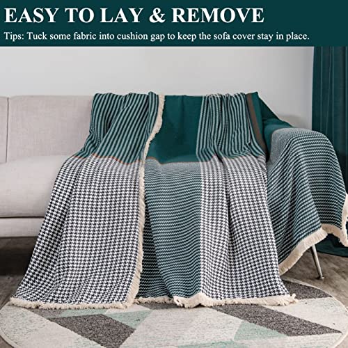 Dreamingo Dark Green Couch Cover Cotton Linen Sectional Couch Covers L Shape For Dog Cat Furniture Couch Protector Houndstooth Sofa Covers For Loveseat Futon Sofa Durable With Tassel,71X118In #TOP5