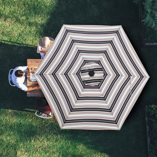 Image of MASTERCANOPY Patio Umbrella 7.5 ft Replacement Canopy for 6 Ribs-Black and Red stripe Canopy Only