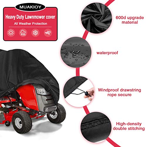Lawn Mower Cover Waterproof, 600D Heavy Duty UV Resistant Breathable Oxford Fabric Riding Mower Cover, Universal Size Tractor Cover Fits Decks up to 54