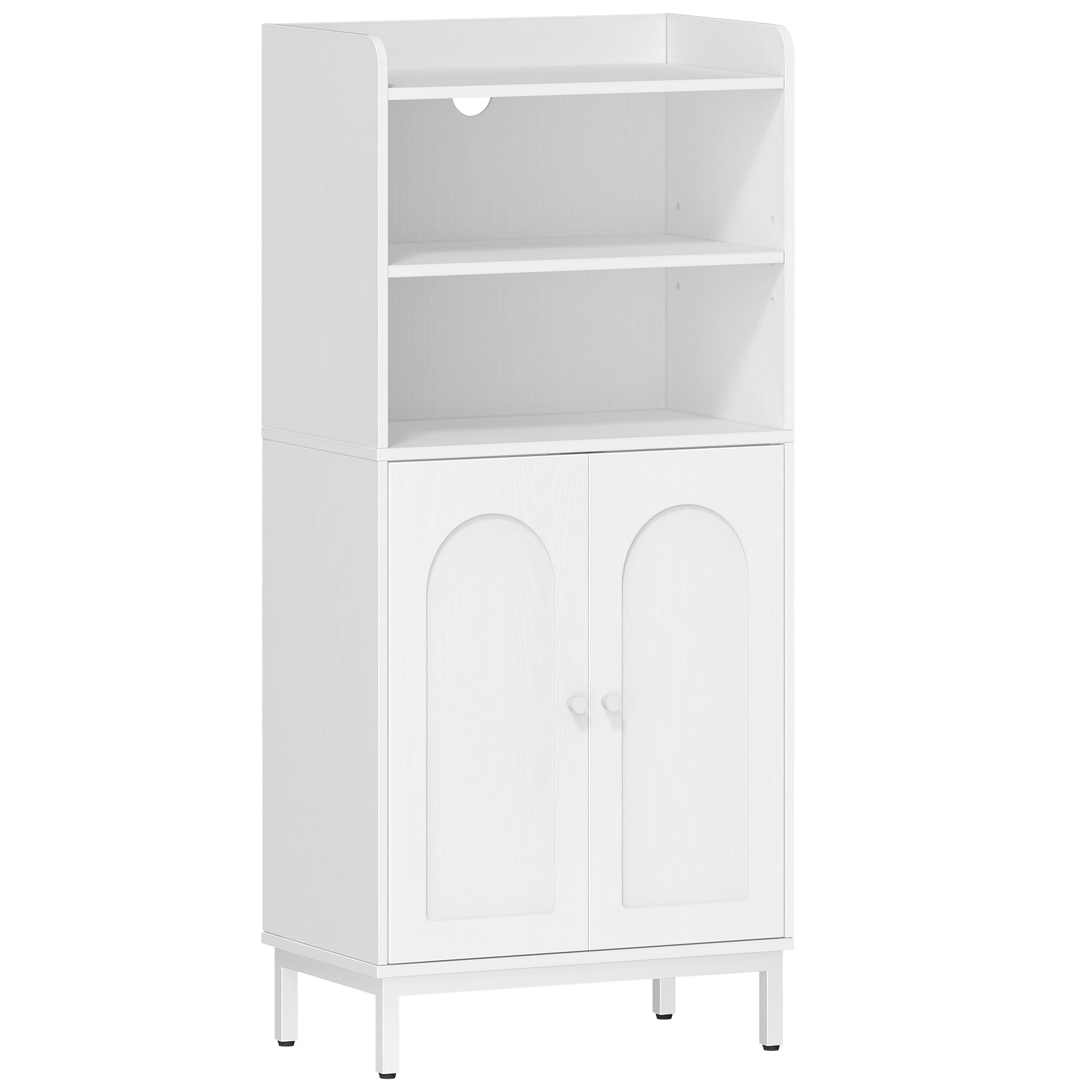 Hzuaneri Badezimmerschrank, Badschrank, Küchenschrank mit 2 offenen Fächern, 2 Türen, 2 verstellbaren Einlegeböden, Freistehender Badezimmer, 20 × 37 × 84 cm, Weiß BC48213W