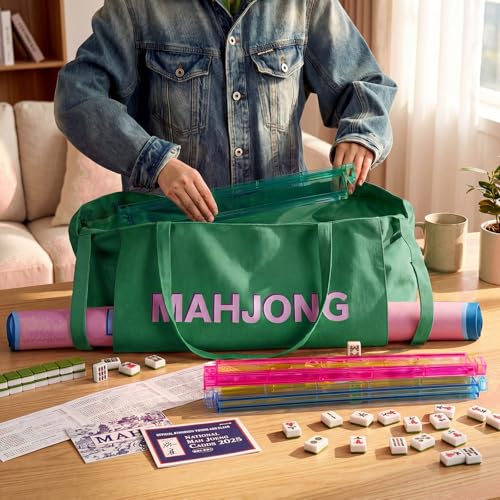 Bolso para Mahjong Abbylike 28x9 pulgadas lona verde miniatura 2