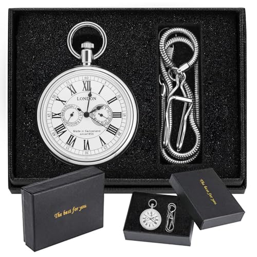 Tiong Vintage Silver Train London Design Mechanical Hand Winding Pocket Watch Stainless Steel Mens Watches with Chain - Image 3