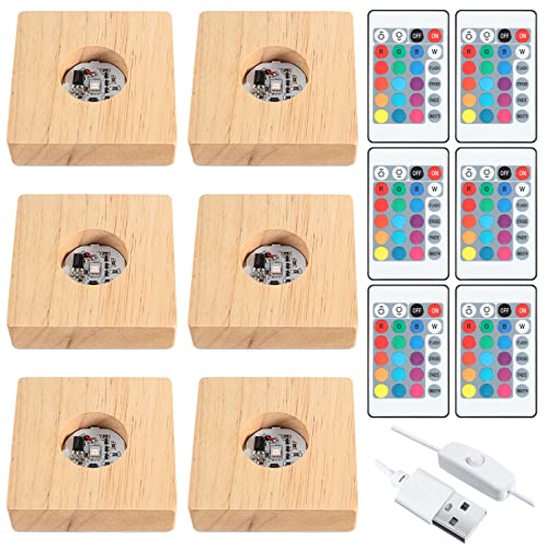 Riakrum Square Wooden Led Display Base Wood Lighted Display Lamp Base Stand with Remote Control for...