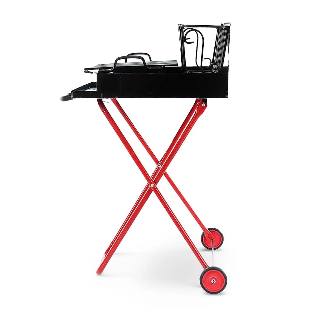 Barbecue a Legna Portatile con Griglia in Acciaio Inox, Ripiano Recupera Grassi, Pieghevole con Ruote, Made in Italy, Con tira braci e bicchiere raccogli olio OMAGGIO (Extra Large)