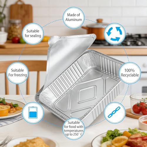 GSZAYSHL Grillschale Aluschalen 30 Stück Einweg Schalen aus Aluminiumfolie für Backen Braten Kochen kleine Behälter 17x13.5x5cm,650ml Mit Deckel best für Ihre Grillpartys und Kochabende