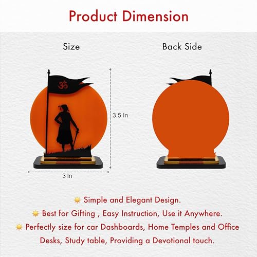 Image of Chatrapati Shivaji Maharaj Acrylic Idol | Decorative Table Showpiece with Orange Background & Silhouette Design | Car, Home, Office & Gift Decor, 4 Inch