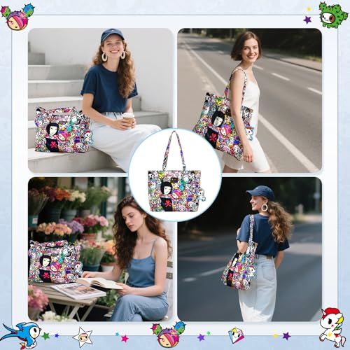 Image of tokidoki Large Tote Bag with Unicorno Keychain Laptop Travel Bag Shoulder Work Tote Weekender Bag Handbag for Women