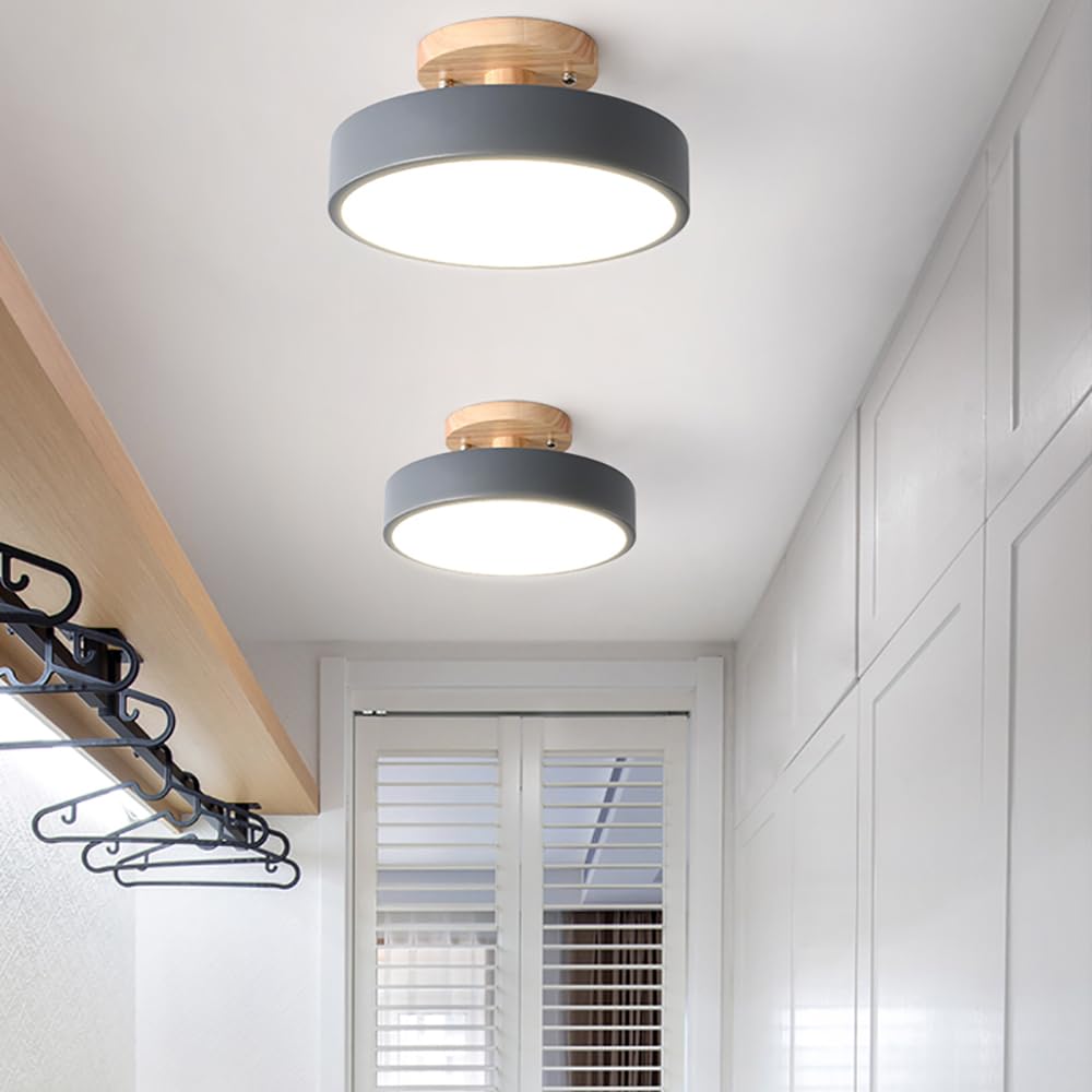 LED Flush Mount Ceiling Light Fixture with 3000K 4000K 6000K Temperatures Selectable 12W 9Inch Chandelier Modern Wooden Ceiling