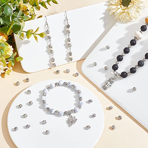 Image of PH PandaHall 200pcs Tibetan Style Spacer Beads 6mm Round Alloy Antique Silver Beads Metal Spacers Charm Bead for Bracelet Necklace Jewelry Making DIY Craft, Hole: 1.5mm