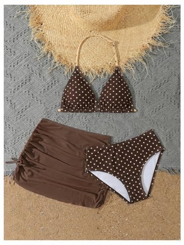 Image of RoseSeek Girl's 3 Piece Cute Bowknot Bathing Suit Halter Triangle High Waisted Swimsuit with Beach Cover Up Skirt