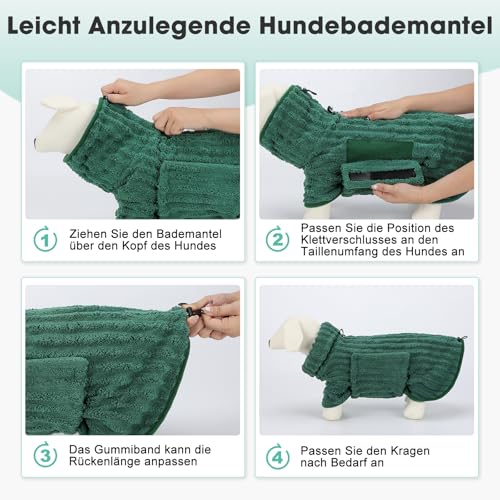 Woiil Hundebademantel aus Mikrofaser, Ultra Saugfähiger Bademantel Hund, Mit Klettverschluss Und Verstellbarem Gummizug, Maschinenwaschbar, Geeignet Für Große, Mittlere Und Kleine Hunde, Grün(XL)