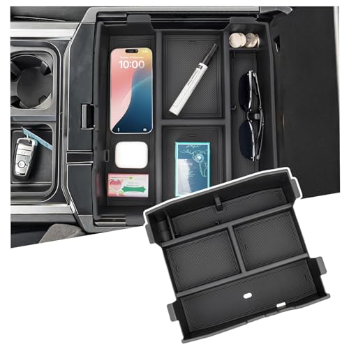 Sinminou Center Console Organizer Compatible with 2023 2024 2025 2026 Ford F250 F350 F450 F550 Super Duty Accessories, Center Console Tray with Internal Divider (Only fit Full Consoles & Bucket Seats)