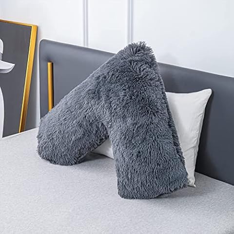 LSC Orthopedic V Pillow Soft & Fluffy Sherpa Teddy HUG & SNUG Fleece Pillows to Support Head, Neck and Back V-Shaped Maternity and Nursing Pillow with Non-Allergenic Pillowcase 70 x 35 cm (Black) Cover