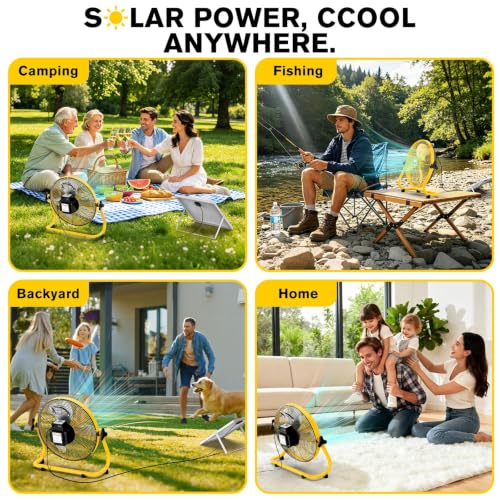 ZMLBTF 16 Inch Solar Camping Fan with 20W Detachable Solar Panel, Yellow - image 8