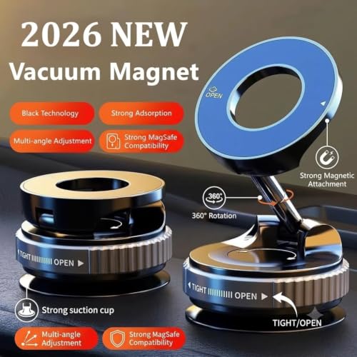 Image of Upgraded 360 Vaccum Magnetic Phones Holder, Magnetic Car Phone Mount, Hands-Free Suction Cup Holder for Car /Gym /Mirror /Car Dashboard, Car Mount Compatible For iPhone And Android All Smartphone