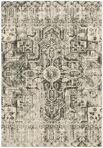 Oriental Weavers Florence Area Rug - 4333W - 6'7" x 9'6" - in Charcoal/Ivory - Vintage Inspired, Stain Resistant, Family and Pet Friendly, Dining, Living Room Rug
